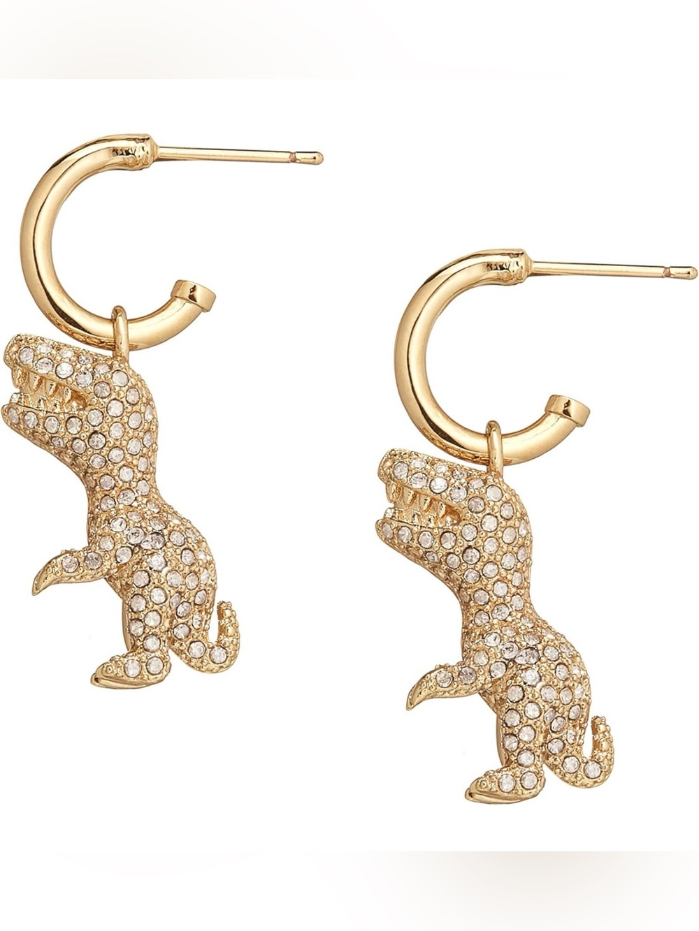 Coach Gold Pavé Rexy Charm Huggie Drop Earrings w/Dustbag NWT